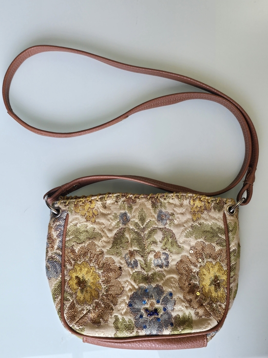 Liz Claiborne Handbags - Vintage Liz Claiborne Floral Tapestry Sequin Beaded Whipstitch Shoulder Bag